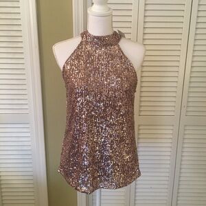 Cable and Gauge Rose Pink High Neck Sequined Cocktail Party Tank Top Size M